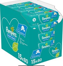 Image of Pampers Fresh Clean Baby Wipes 15 Packs of 80 = 1200 Baby Wet Wipes, Baby Scent