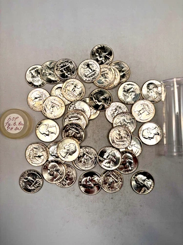 1960P WASHINGTON QUARTER 90% SILVER CH. BU BRILL UNC 40 COIN ROLL TYPE B REVERSE