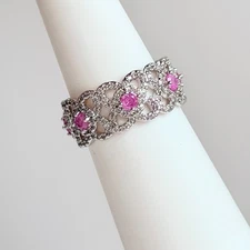 Bomb Party Ring Sz 8 "Laced with Love" Pink Ice Crystal on Rhodium CLOVERS