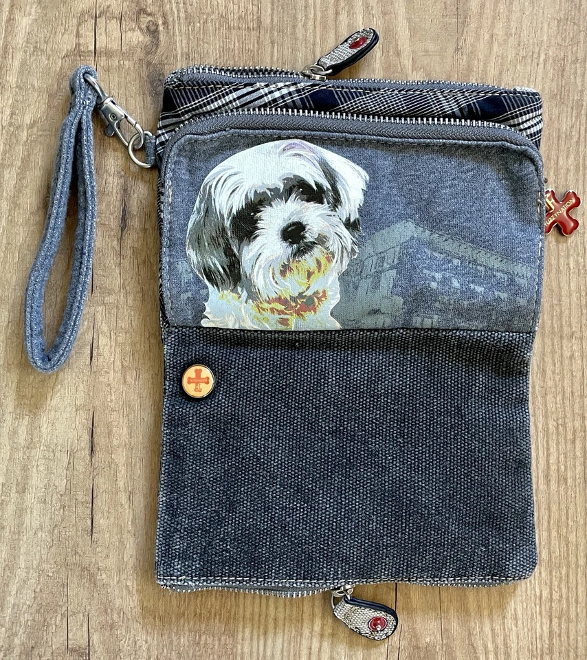 Fuzzy Nation Shih tzu Maltese Lhasa Dog Gray Purse Clutch Wristlet Cloth Zippers - Image 3 of 4