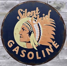 Silent Chief Gasoline 8" Diameter Retro Novelty Metal Sign Made In USA New!