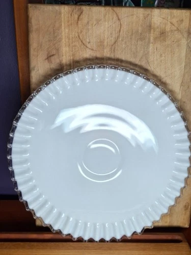 Vintage Fenton 12" Silver Crest Milk Glass Low Pedestal Ruffled Cake Stand Plate