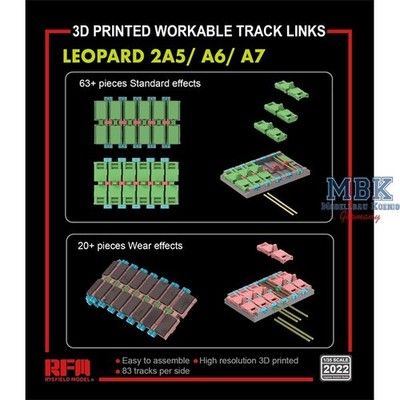 RYE FIELD MODEL RFM2022 Leopard 2 A5 /A6 /A7 workable tracks (3D printed)