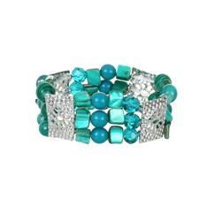 Gemstone Bead Stretch Bracelet With Engraved Silver Metal, Womens Dainty Layered