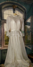 1970s Vintage Prairie Cottagecore Victorian Lace Wedding Maxi Dress