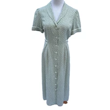 Rouje Paris Ramira Midi Dress 40 US8 Green White Floral Cottage Core 50s Look