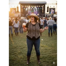 Vigoss Women's NWT Snake Print Denim Vest Size XL Button Front Casual Western