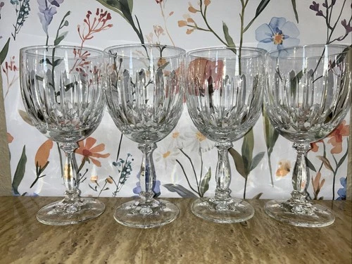 Set of four vintage Waterford crystal wine goblets, Curraghmore pattern.