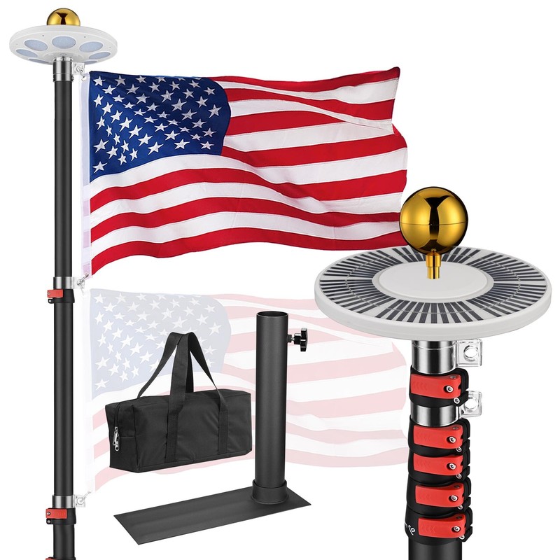 EZ GO 30Ft Tailgate Telescopic Flag Pole Kit with Solar Light & Tire Mount Base