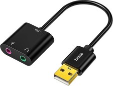 USB to 3.5mm Jack Audio Adapter External Sound Card with 3.5mm Headphone and Mic
