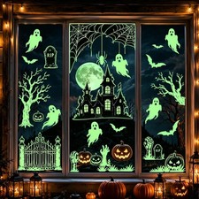 Glow in the Dark Halloween Window Stickers Luminous Haunted House Ghost Bat Moon