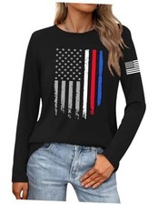 4th of July Shirts for Women: Fourth of July T-Shirt USA Large Flag-black