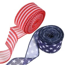 2 Rolls Wired Ribbon Star and Stripes Patriotic Ribbon Red White and Blue Rib