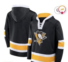 Brand New All Sewn Fanatics Black Pittsburgh Penguins Home Jersey Hoodie 2XL XXL