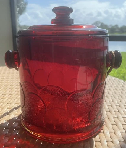 Vintage Fenton Ruby Red Large 7 Inch Big Cookies Macaroon Jar. Great Color