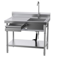 All-In-One Stainless Steel Freestanding Sink with Drawers for Laundry Room Use.