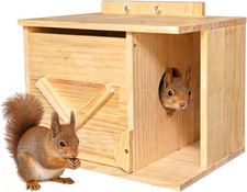 Handmade Squirrel House with Covered Porch   Safe-Entry Solid Wood Nesting Box