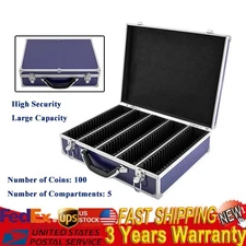 100 Graded Certified Coin Slab Aluminum Blue Storage Travel Box Protector Case