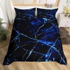 Blue Black Geometric Duvet Cover Queen Size Marble Comforter Cover Set for Bo...