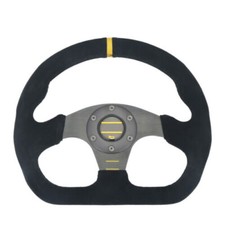 320mm D Shape Flat Bottom Black Suede Leather Sport Racing Steering Wheel 6 Hole