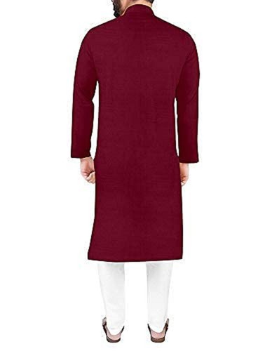 Men's Cotton Maroon Kurta & White Pajama Set, Traditional Wedding Wear Men Suit, - Afbeelding 4 van 8