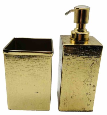 Pigeon & Poodle Gold Brass Soap Pump & Tiset Brush Holder Set