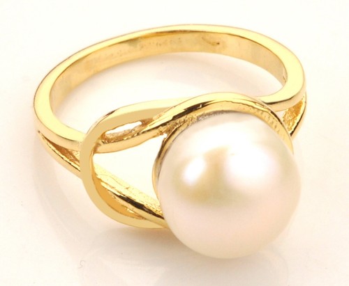 2.00Ct Round Shape 100% Natural Freshwater Pearl Ring In Solid 14KT Yellow Gold - Picture 4 of 13