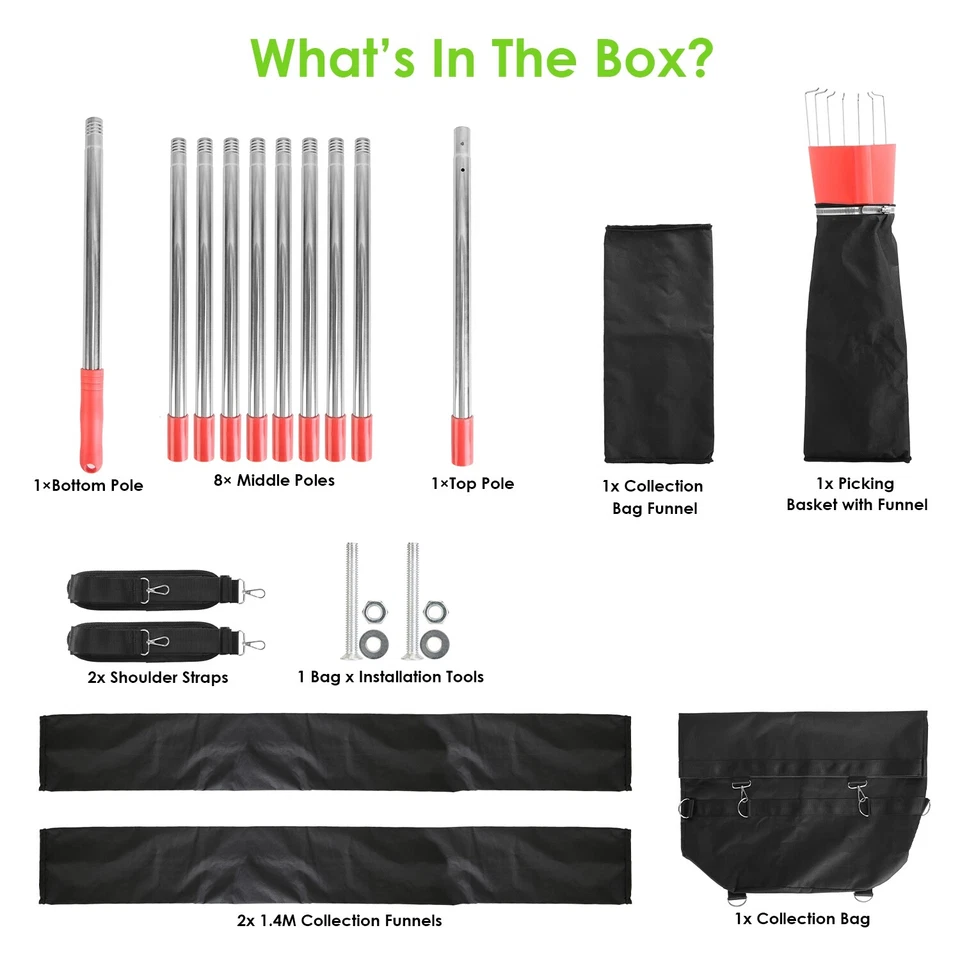 Recogedor de frutas de alto alcance de 13,43 pies poste recolección de frutas para mango aguacate limón manzana Foto 4 de 4