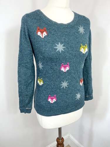 White Stuff Green Fox Star Kitsch Intarsia Merino Alpaca Mix Jumper Top UK 8 - Picture 2 of 7