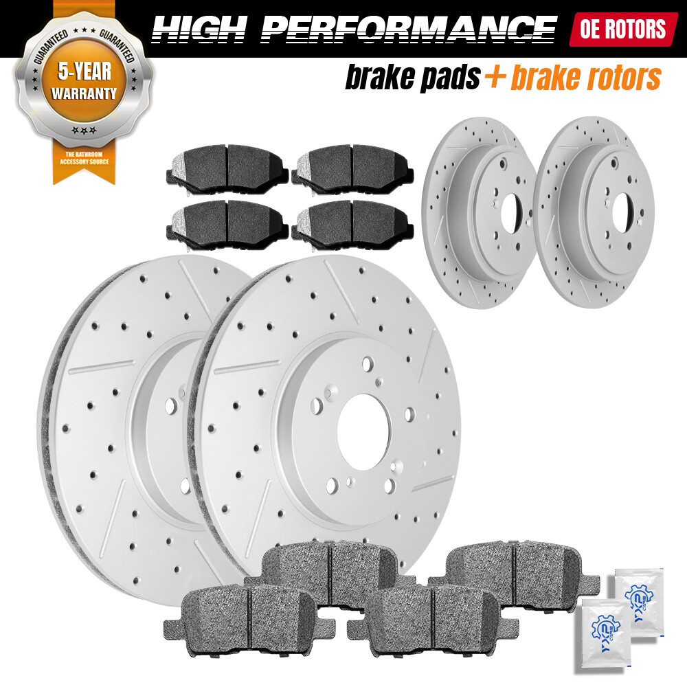 A-Preiu 12.01 In (305) Front Drilled And Slotted Disc Brake Rotors Ceraic Pads Kit