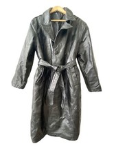 Italian Stone Design Patchwork Genuine Leather Coat Jacket Long Trench Sz M