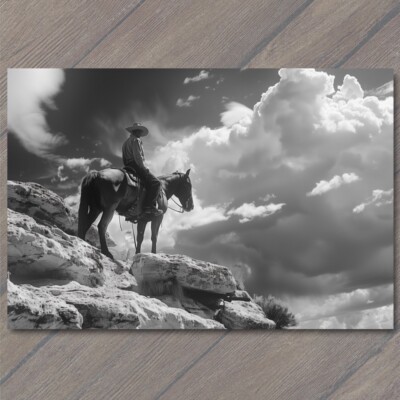 4x6''  Cowboy Horseback Wild West Old School Retro Scenic Cliff Mountains Fun