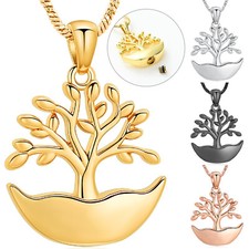 Stainless Steel Tree of Life Urn Pendant Memory Necklace Cremation Jewelry Ashes