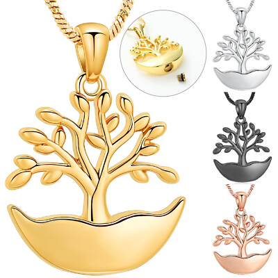 Stainless Steel Tree of Life Urn Pendant Memory Necklace Cremation Jewelry Ashes