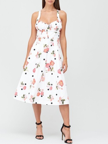 White Midi Dress Clinch Waist Races 