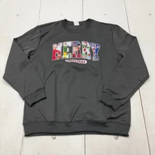 Vango Dark Gray Christmas Graphic Print Crewneck Sweater Adult Size Large NEW