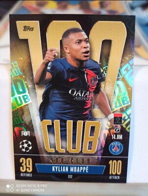 Match Attax Extra 23/24 Kylian Mbappe 100 Club Paris PSG Champions League #332