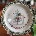 We Can Build a Snowman Dinner Plate 10 1/2" Dolengorp Stoneware White Green Red! — photo 1