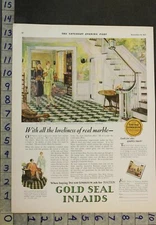 1927 GOLD SEAL INLAID LINOLEUM FLAPPER NAIRN HOME DECOR COLONIAL AD 25337***