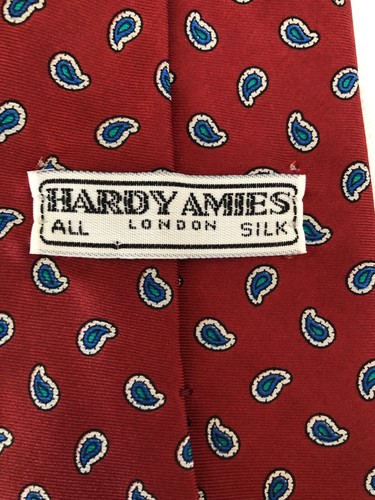 Vintage Hardy Amies London Red & Blue Paisley Silk Necktie - Picture 2 of 3