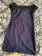 New Look Navy Dress Woth Black Lace Sleeves Size M Zip At Side