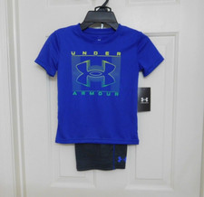 NWT 2pc Under Armour Blue Logo Shirt Blue Logo Shorts Set sz 4