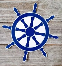 boat ship wheel nautical wall safe sticker blue 8.5 inch 1pc USA made