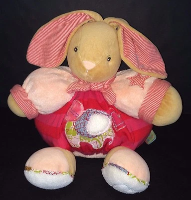 Kaloo 12" Bunny Rabbit pink tan elephant applique ROUND Plush stuffed animal - Image 1 of 4
