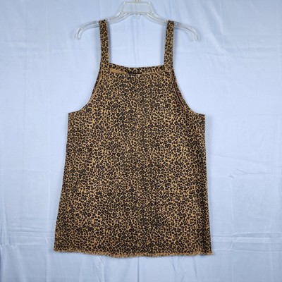 90s Y2K style Mittoshop Animal Leopard Print Jumper Overall Dress Pockets Sz M