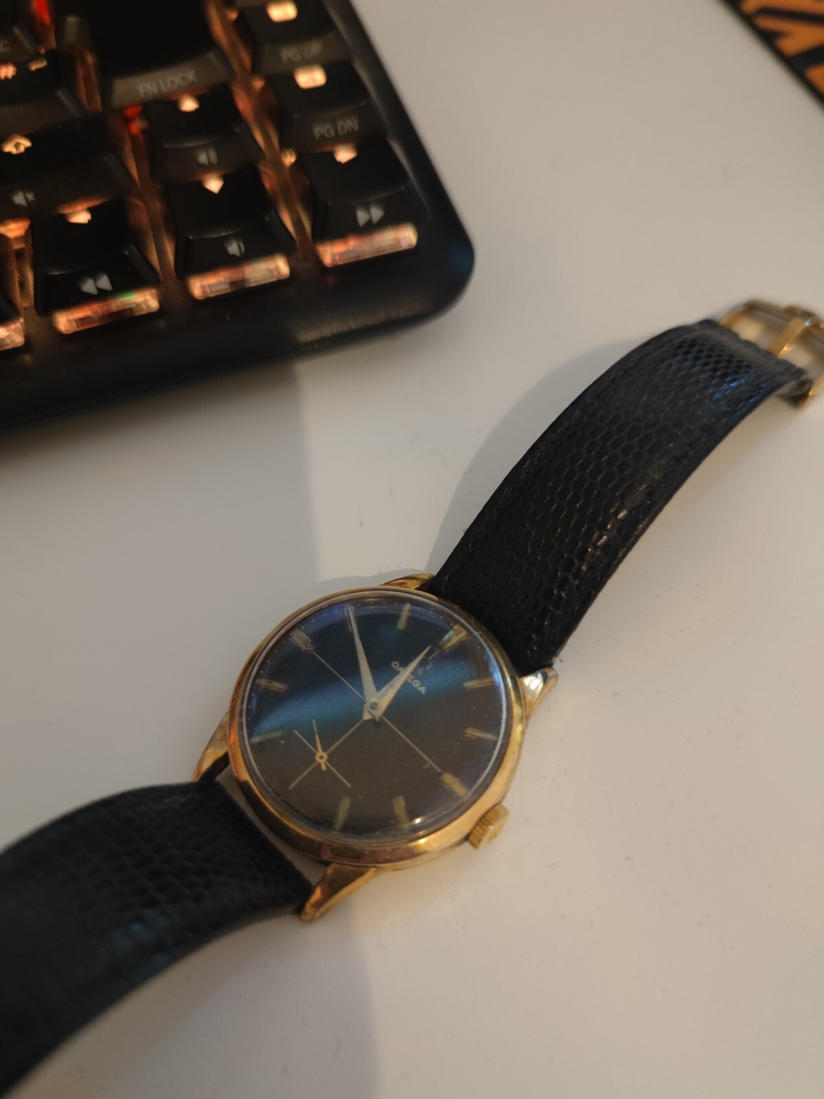 1954 Omega Watch Manual Wind Watch, Black Crosshair Dial, Sub Second