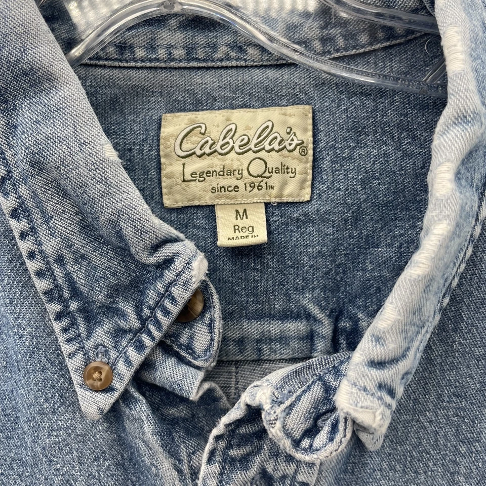 Camisa de mezclilla Cabelas vintage para hombre mediana occidental clásica rodeo ropa de trabajo lavada años 90 Foto 3 de 4