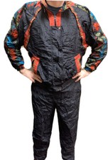 Vtg 90s Windbreaker Jacket  Pants Sz XL Tracksuit Color Block Black Red