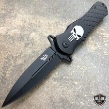 DARK SIDE BLADES Skull SPARTAN BLACK Tactical Spring Assisted OPEN Pocket Knife