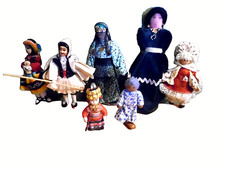 LOT/7 HAND CRAFTED DOLLS FROM 4 1/2" TO 9" TALL CLOTH STUFFED WOODEN